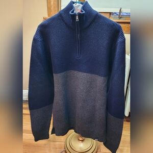 NAUTICA JEANS CO BLUE AND GRAY COLORBLOCK QUARTER ZIP SWEATER